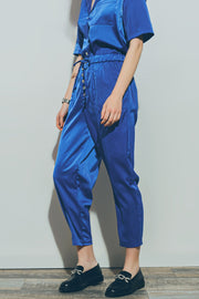 Satin Cropped Pants in Blue