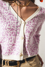 Lightweight Knitted Cardigan in Lilac Animal Print