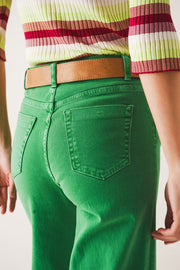 Cotton Blend Wide Leg Jeans in Green