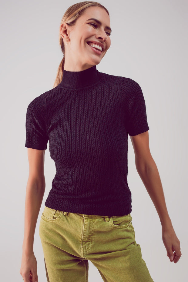 Cable Knitted Jumper in Black