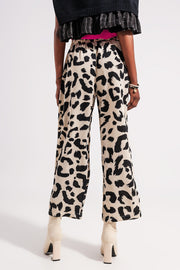 Relaxed Trousers in Cream Animal Print