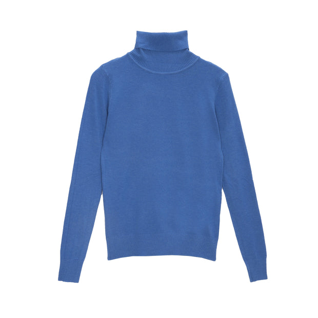 Fine Knit High Neck Jumper in Blue