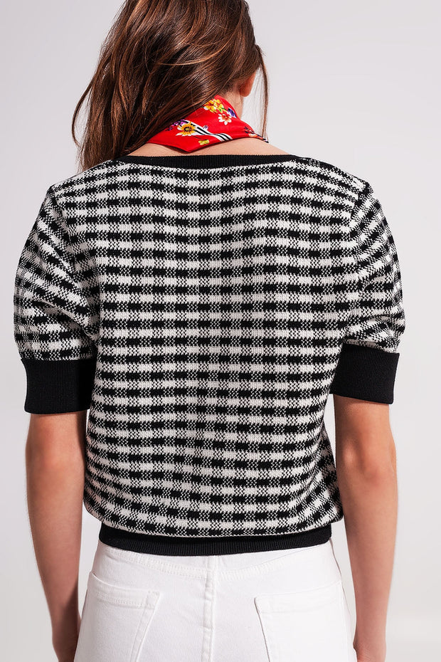 Square Neck Jumper in Black and White