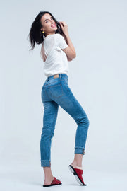 Straight Ankle Jeans With Crystal Detail