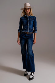 Wide Leg 70`s Jeans in Mid Wash Blue