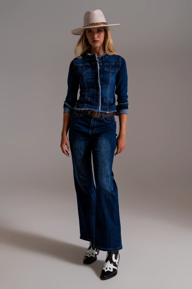 Wide Leg 70`s Jeans in Mid Wash Blue