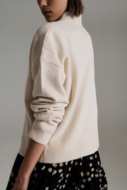 Beige Turtleneck Sweater in a Soft Knitted Fabric