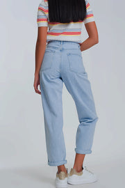 High Waist Mom Jeans in Light Blue Denim