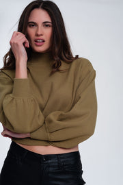 Neck Crop Jumper in Green