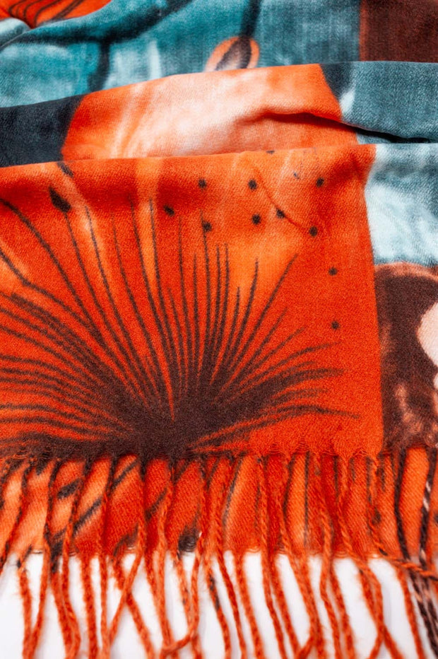 Orange Flower Print Scarf