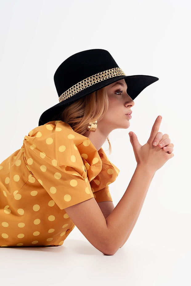 Polka Dot Top With Puffed Sleeves and Square Neckline in Yellow