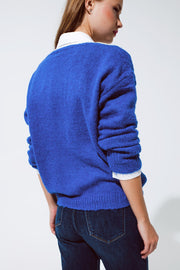 Soft Blue Jumper With Wide V-Neck