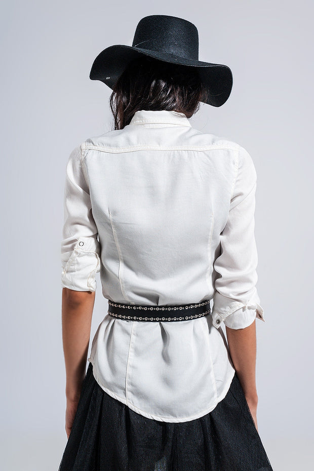 Slim Denim Shirt in White