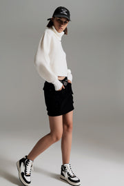 Cream Ribbed Knit Turtleneck Jumper With Balloon Sleeves