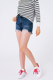 Star Stud Embellishment Denim Shorts