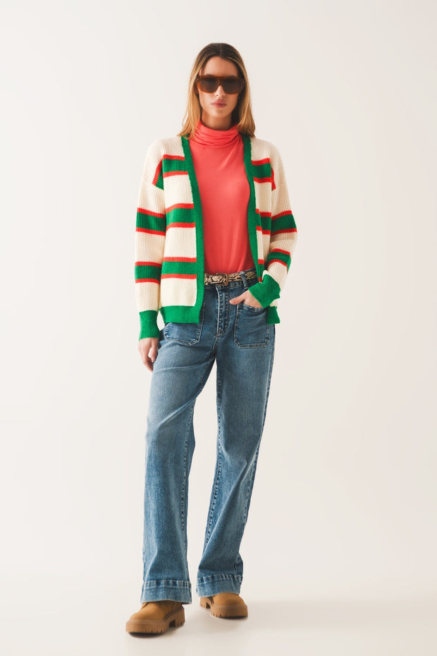 Open Front Cardi in Green Stripe