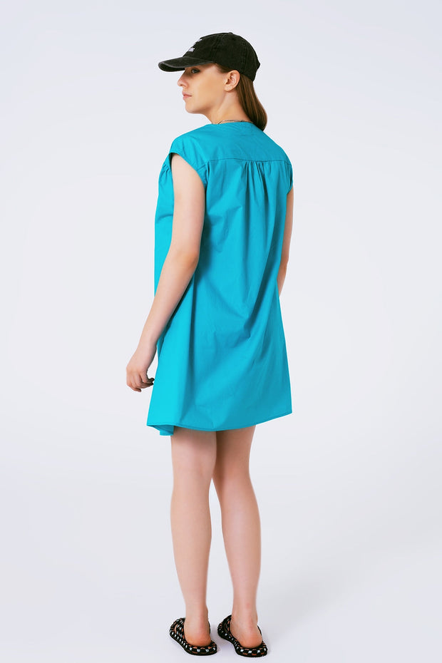 Mini Poplin Sleevless Dress in Turquoise