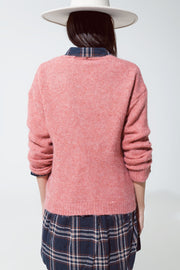 Soft Pink v Neck Knit Jumper