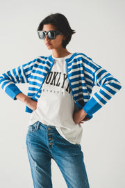 Lightweight Stripe Cardigan in Blue