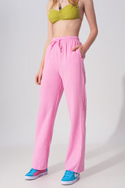 Textured Loose Fit Pants in Pink