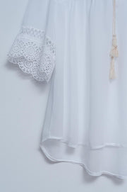 Broderie Tie Front Blouse in White