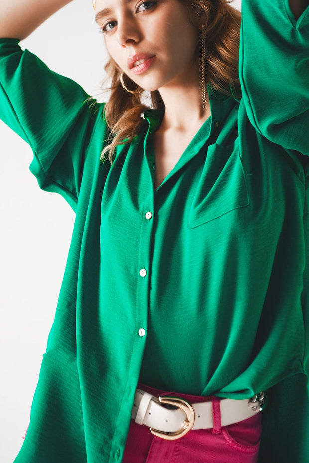 Pocket Detail Oversized Shirt in Green