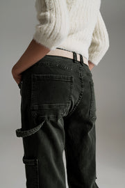 Straight Leg Cargo Pants in Dark Green