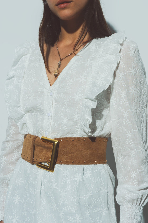 Floral Textured Mini Dress in White