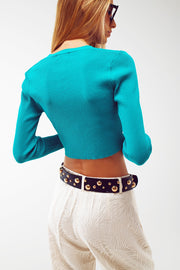 Knitted Cropped Cardigan in Blue