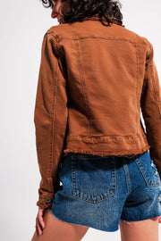 Raw Edge Denim Jacket in Brown