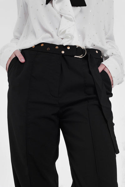 Black Pants With Wide Legs and Low Hem