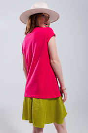 Summer Vibes Print T Shirt in Fuchsia