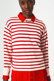 Round Neck Jumper in Red Stripe