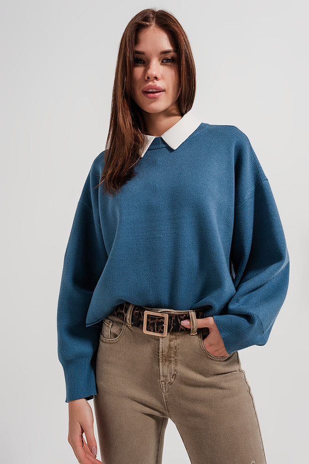 Batwing Cropped Jumper in Navy