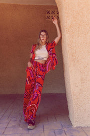 Palazzo Style Pants in Orange Abstract Floral Print