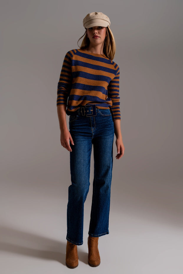 Wide Leg Jeans With Hem Detail in Dark Wash