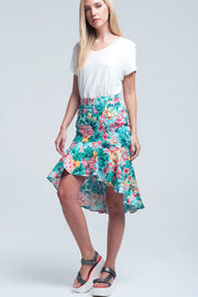 Floral Asymmetrical Green Skirt