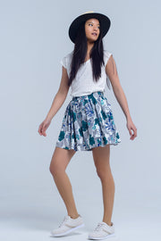 Blue Mini Skorts With Floral Print