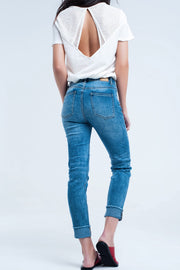 Straight Ankle Jeans With Crystal Detail