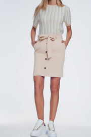 Mini Beige Skirt With Front Buttons