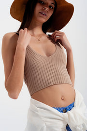 Knitted Crop Top in Beige