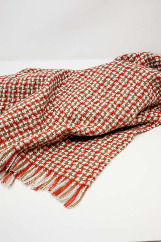 Super Soft Red Scarf With Geometric Print