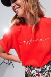 T Shirt With Text Print in Red