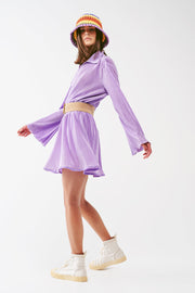 Pleated Satin Mini Skirt in Lilac