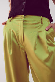 Palazzo Pleated Pants in Acid Lime