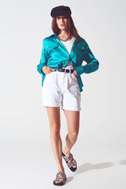 Satin Blouse in Turquoise