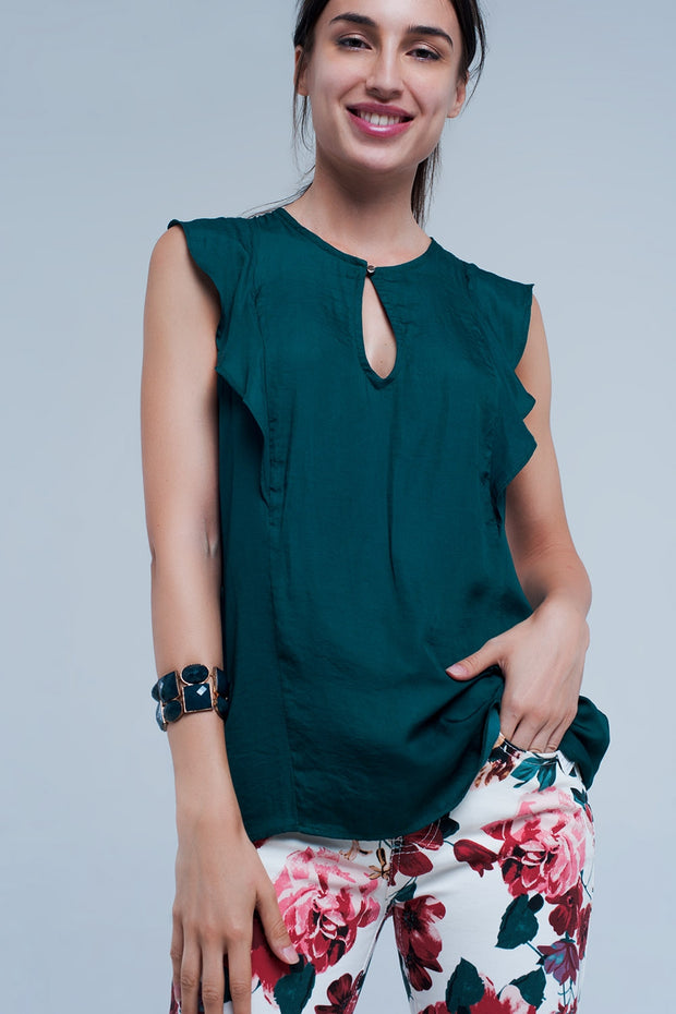 Top With Ruffles in Dark Green