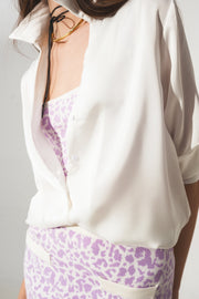 Satin Shirt With v Neck in Cream