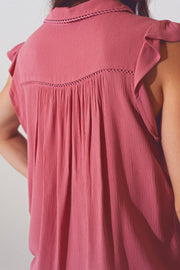 Blouse With Frill Short Sleeve in Pink