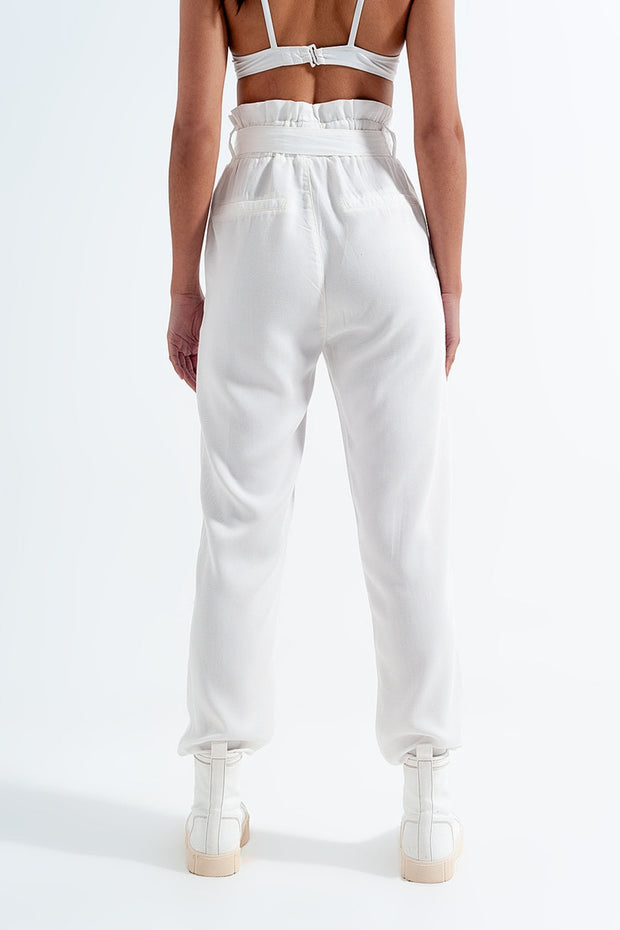 Lightweight Pants With Tie Waist in White